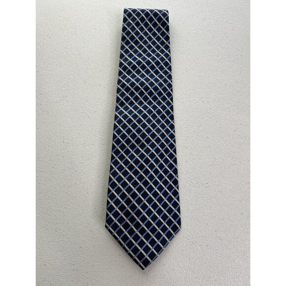 Faconnable Blue, Tan Plaid Pattern 100% Silk Handmade in France Tie NWOT - Picture 3 of 7